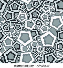 Seamless pattern. Multicolored curves pentagons. Fashionable camouflage.
