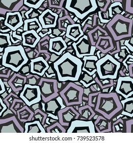 Seamless pattern. Multicolored curves pentagons. Fashionable camouflage.