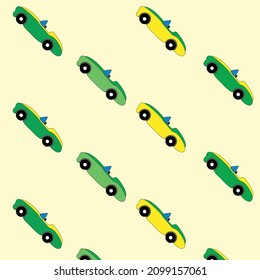 Patrón incomparable de coches multicolores lindos sobre un fondo monocromo. Videoobjetos de dibujos animados convertibles para niños pequeños plantilla, diseño para niños