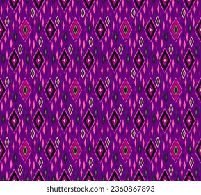 Seamless pattern with multicolored diamonds. Geometric chevron abstract illustration, wallpaper. Tribal ethnic vector texture. Aztec style. Folk embroidery. Indian, Scandinavian, African rug.