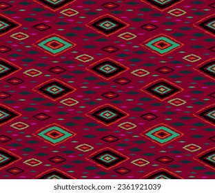 Seamless pattern with multicolored diamonds. Geometric chevron abstract illustration, wallpaper. Tribal ethnic vector texture. Aztec style. Folk embroidery. Indian, Scandinavian, African rug.