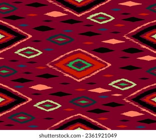 Seamless pattern with multicolored diamonds. Geometric chevron abstract illustration, wallpaper. Tribal ethnic vector texture. Aztec style. Folk embroidery. Indian, Scandinavian, African rug.
