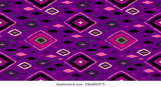 Seamless pattern with multicolored diamonds. Geometric chevron abstract illustration, wallpaper. Tribal ethnic vector texture. Aztec style. Folk embroidery. Indian, Scandinavian, African rug.