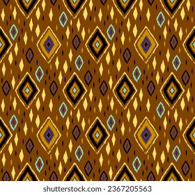 Seamless pattern with multicolored diamonds. Geometric chevron abstract illustration, wallpaper. Tribal ethnic vector texture. Aztec style. Folk embroidery. Indian, Scandinavian, African rug.