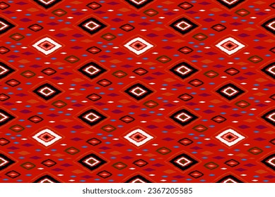 Seamless pattern with multicolored diamonds. Geometric chevron abstract illustration, wallpaper. Tribal ethnic vector texture. Aztec style. Folk embroidery. Indian, Scandinavian, African rug.