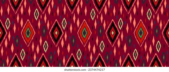 Seamless pattern with multicolored diamonds. Geometric chevron abstract illustration, wallpaper. Tribal ethnic vector texture. Aztec style. Folk embroidery. Indian, Scandinavian, African rug.