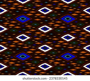 Seamless pattern with multicolored diamonds. Geometric chevron abstract illustration, wallpaper. Tribal ethnic vector texture. Aztec style. Folk embroidery. Indian, Scandinavian, African rug.