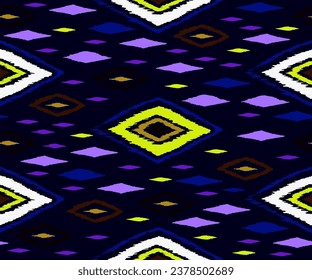 Seamless pattern with multicolored diamonds. Geometric chevron abstract illustration, wallpaper. Tribal ethnic vector texture. Aztec style. Folk embroidery. Indian, Scandinavian, African rug.