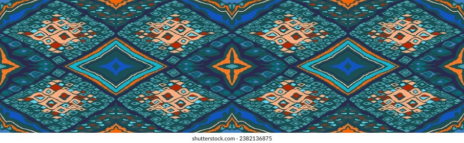 Seamless pattern with multicolored diamonds. Geometric chevron abstract illustration, wallpaper. Tribal ethnic vector texture. Aztec style. Folk embroidery. Indian, Scandinavian, African rug.