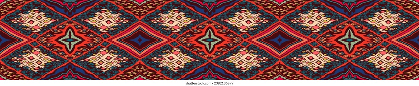 Seamless pattern with multicolored diamonds. Geometric chevron abstract illustration, wallpaper. Tribal ethnic vector texture. Aztec style. Folk embroidery. Indian, Scandinavian, African rug.