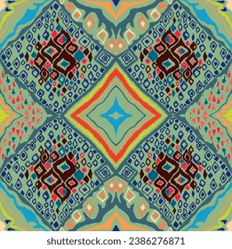 Seamless pattern with multicolored diamonds. Geometric chevron abstract illustration, wallpaper. Tribal ethnic vector texture. Aztec style. Folk embroidery. Indian, Scandinavian, African rug.