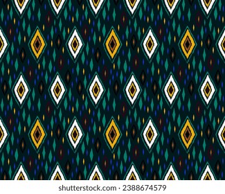 Seamless pattern with multicolored diamonds. Geometric chevron abstract illustration, wallpaper. Tribal ethnic vector texture. Aztec style. Folk embroidery. Indian, Scandinavian, African rug.