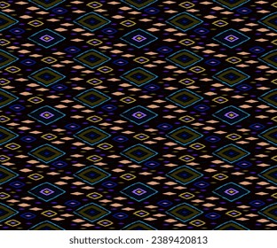 Seamless pattern with multicolored diamonds. Geometric chevron abstract illustration, wallpaper. Tribal ethnic vector texture. Aztec style. Folk embroidery. Indian, Scandinavian, African rug.