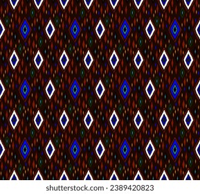 Seamless pattern with multicolored diamonds. Geometric chevron abstract illustration, wallpaper. Tribal ethnic vector texture. Aztec style. Folk embroidery. Indian, Scandinavian, African rug.