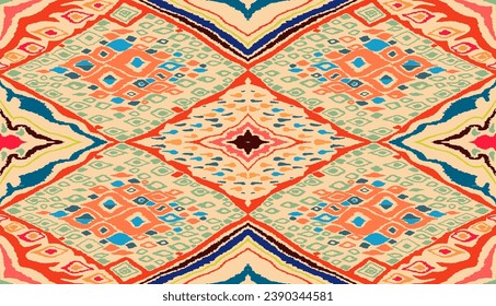 Seamless pattern with multicolored diamonds. Geometric chevron abstract illustration, wallpaper. Tribal ethnic vector texture. Aztec style. Folk embroidery. Indian, Scandinavian, African rug.