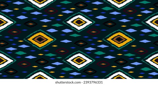 Seamless pattern with multicolored diamonds. Geometric chevron abstract illustration, wallpaper. Tribal ethnic vector texture. Aztec style. Folk embroidery. Indian, Scandinavian, African rug.