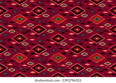 Seamless pattern with multicolored diamonds. Geometric chevron abstract illustration, wallpaper. Tribal ethnic vector texture. Aztec style. Folk embroidery. Indian, Scandinavian, African rug.