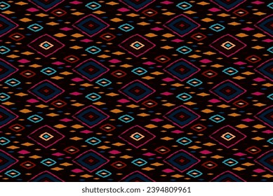 Seamless pattern with multicolored diamonds. Geometric chevron abstract illustration, wallpaper. Tribal ethnic vector texture. Aztec style. Folk embroidery. Indian, Scandinavian, African rug.