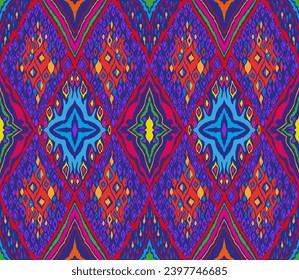 Seamless pattern with multicolored diamonds. Geometric chevron abstract illustration, wallpaper. Tribal ethnic vector texture. Aztec style. Folk embroidery. Indian, Scandinavian, African rug.