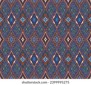 Patrón sin problemas con diamantes multicolores. Ilustración abstracta de chevron geométrico, fondo de pantalla. Textura vectorial étnica tribal. Estilo azteca. bordado popular. Indio, escandinavo, alfombra africana.