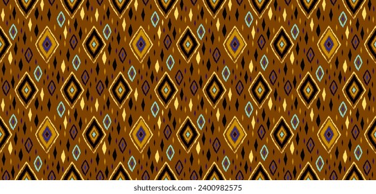 Seamless pattern with multicolored diamonds. Geometric chevron abstract illustration, wallpaper. Tribal ethnic vector texture. Aztec style. Folk embroidery. Indian, Scandinavian, African rug.