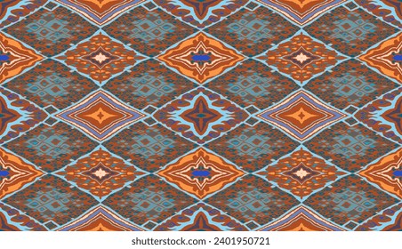 Seamless pattern with multicolored diamonds. Geometric chevron abstract illustration, wallpaper. Tribal ethnic vector texture. Aztec style. Folk embroidery. Indian, Scandinavian, African rug.