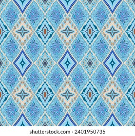 Seamless pattern with multicolored diamonds. Geometric chevron abstract illustration, wallpaper. Tribal ethnic vector texture. Aztec style. Folk embroidery. Indian, Scandinavian, African rug.