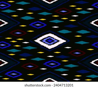 Seamless pattern with multicolored diamonds. Geometric chevron abstract illustration, wallpaper. Tribal ethnic vector texture. Aztec style. Folk embroidery. Indian, Scandinavian, African rug.