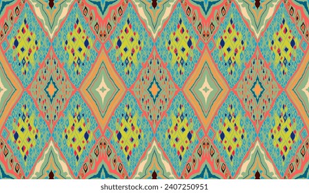 Patrón sin problemas con diamantes multicolores. Ilustración abstracta de chevron geométrico, fondo de pantalla. Textura vectorial étnica tribal. Estilo azteca. bordado popular. Indio, escandinavo, alfombra africana.