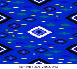 Seamless pattern with multicolored diamonds. Geometric chevron abstract illustration, wallpaper. Tribal ethnic vector texture. Aztec style. Folk embroidery. Indian, Scandinavian, African rug.