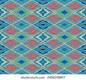 Patrón sin problemas con diamantes multicolores. Ilustración abstracta de chevron geométrico, fondo de pantalla. Textura vectorial étnica tribal. Estilo azteca. bordado popular. Indio, escandinavo, alfombra africana.