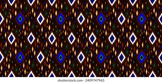 Seamless pattern with multicolored diamonds. Geometric chevron abstract illustration, wallpaper. Tribal ethnic vector texture. Aztec style. Folk embroidery. Indian, Scandinavian, African rug.