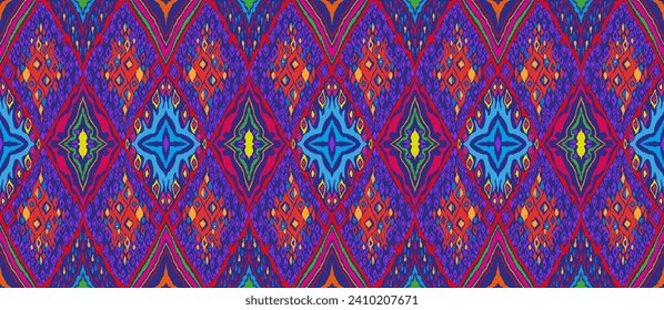 Seamless pattern with multicolored diamonds. Geometric chevron abstract illustration, wallpaper. Tribal ethnic vector texture. Aztec style. Folk embroidery. Indian, Scandinavian, African rug.