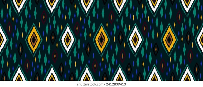 Seamless pattern with multicolored diamonds. Geometric chevron abstract illustration, wallpaper. Tribal ethnic vector texture. Aztec style. Folk embroidery. Indian, Scandinavian, African rug.