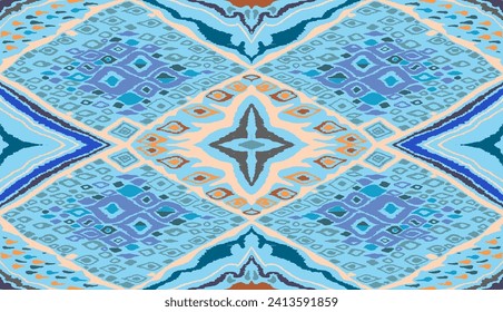 Seamless pattern with multicolored diamonds. Geometric chevron abstract illustration, wallpaper. Tribal ethnic vector texture. Aztec style. Folk embroidery. Indian, Scandinavian, African rug.