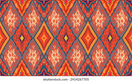 Seamless pattern with multicolored diamonds. Geometric chevron abstract illustration, wallpaper. Tribal ethnic vector texture. Aztec style. Folk embroidery. Indian, Scandinavian, African rug.