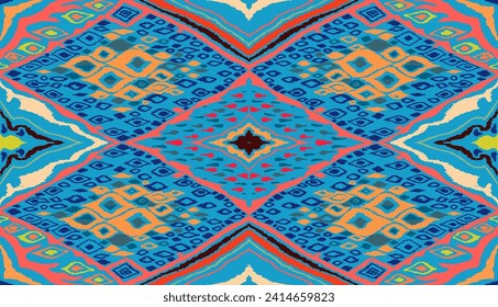 Seamless pattern with multicolored diamonds. Geometric chevron abstract illustration, wallpaper. Tribal ethnic vector texture. Aztec style. Folk embroidery. Indian, Scandinavian, African rug.