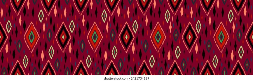 Seamless pattern with multicolored diamonds. Geometric chevron abstract illustration, wallpaper. Tribal ethnic vector texture. Aztec style. Folk embroidery. Indian, Scandinavian, African rug.
