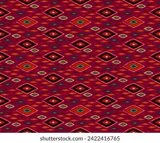 Seamless pattern with multicolored diamonds. Geometric chevron abstract illustration, wallpaper. Tribal ethnic vector texture. Aztec style. Folk embroidery. Indian, Scandinavian, African rug.