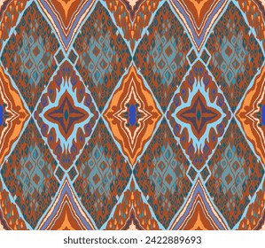 Seamless pattern with multicolored diamonds. Geometric chevron abstract illustration, wallpaper. Tribal ethnic vector texture. Aztec style. Folk embroidery. Indian, Scandinavian, African rug.