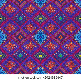 Seamless pattern with multicolored diamonds. Geometric chevron abstract illustration, wallpaper. Tribal ethnic vector texture. Aztec style. Folk embroidery. Indian, Scandinavian, African rug.