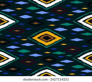 Seamless pattern with multicolored diamonds. Geometric chevron abstract illustration, wallpaper. Tribal ethnic vector texture. Aztec style. Folk embroidery. Indian, Scandinavian, African rug.