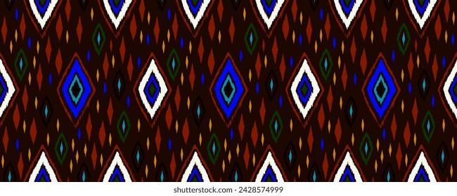 Seamless pattern with multicolored diamonds. Geometric chevron abstract illustration, wallpaper. Tribal ethnic vector texture. Aztec style. Folk embroidery. Indian, Scandinavian, African rug.
