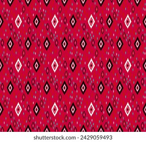 Seamless pattern with multicolored diamonds. Geometric chevron abstract illustration, wallpaper. Tribal ethnic vector texture. Aztec style. Folk embroidery. Indian, Scandinavian, African rug.