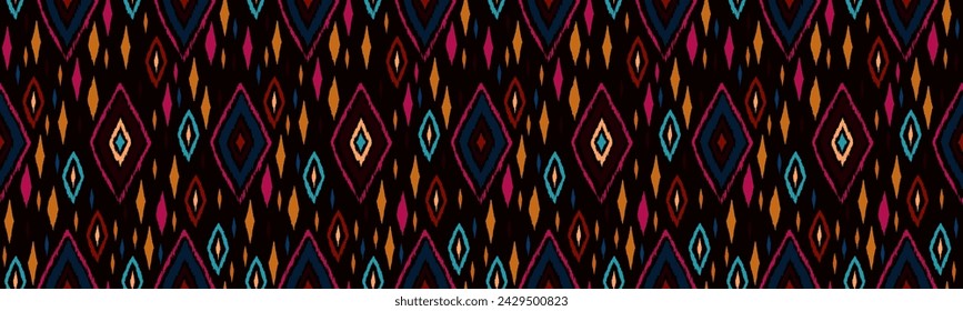Seamless pattern with multicolored diamonds. Geometric chevron abstract illustration, wallpaper. Tribal ethnic vector texture. Aztec style. Folk embroidery. Indian, Scandinavian, African rug.
