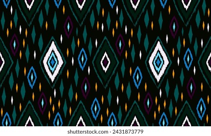 Seamless pattern with multicolored diamonds. Geometric chevron abstract illustration, wallpaper. Tribal ethnic vector texture. Aztec style. Folk embroidery. Indian, Scandinavian, African rug.