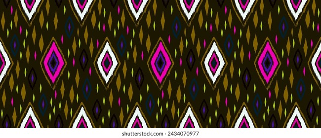 Seamless pattern with multicolored diamonds. Geometric chevron abstract illustration, wallpaper. Tribal ethnic vector texture. Aztec style. Folk embroidery. Indian, Scandinavian, African rug.