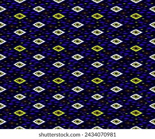Seamless pattern with multicolored diamonds. Geometric chevron abstract illustration, wallpaper. Tribal ethnic vector texture. Aztec style. Folk embroidery. Indian, Scandinavian, African rug.