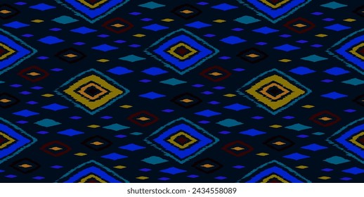 Seamless pattern with multicolored diamonds. Geometric chevron abstract illustration, wallpaper. Tribal ethnic vector texture. Aztec style. Folk embroidery. Indian, Scandinavian, African rug.