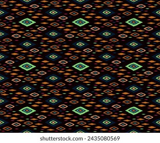 Seamless pattern with multicolored diamonds. Geometric chevron abstract illustration, wallpaper. Tribal ethnic vector texture. Aztec style. Folk embroidery. Indian, Scandinavian, African rug.